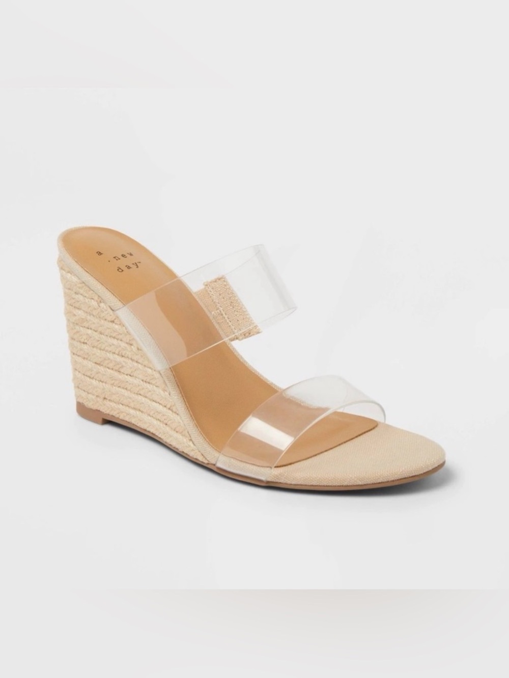 A New Day Clear Double Strap Wedge in Natural/Tan